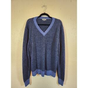 Classic Alpaca Mens Navy Blue Solid V-Neck Long Sleeve‎ Pullover Sweater Size XL
